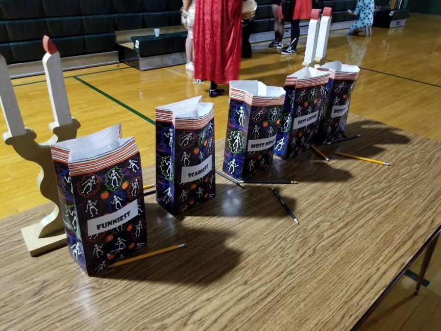 A photo of the ballot table at the Masquerade where students would vote.