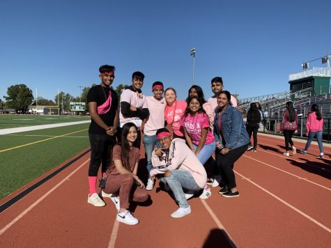 Seniors from National Honor Society and Student Council wear pink at the Breast Cancer Awareness Walk 