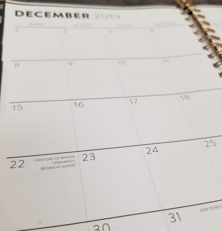 A photo of a December 2019 calendar.
