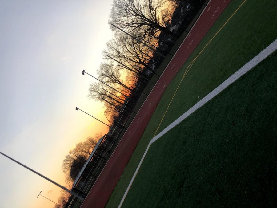 The view after baseball tryouts from the John F. Kennedy Memorial High School football field.