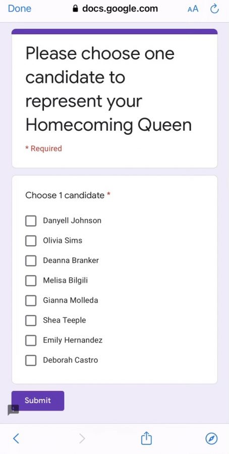Photo 3: Courtesy of Senior class advisor
The Google Form that was released for the Senior students to vote on the Homecoming Queen for 2020
