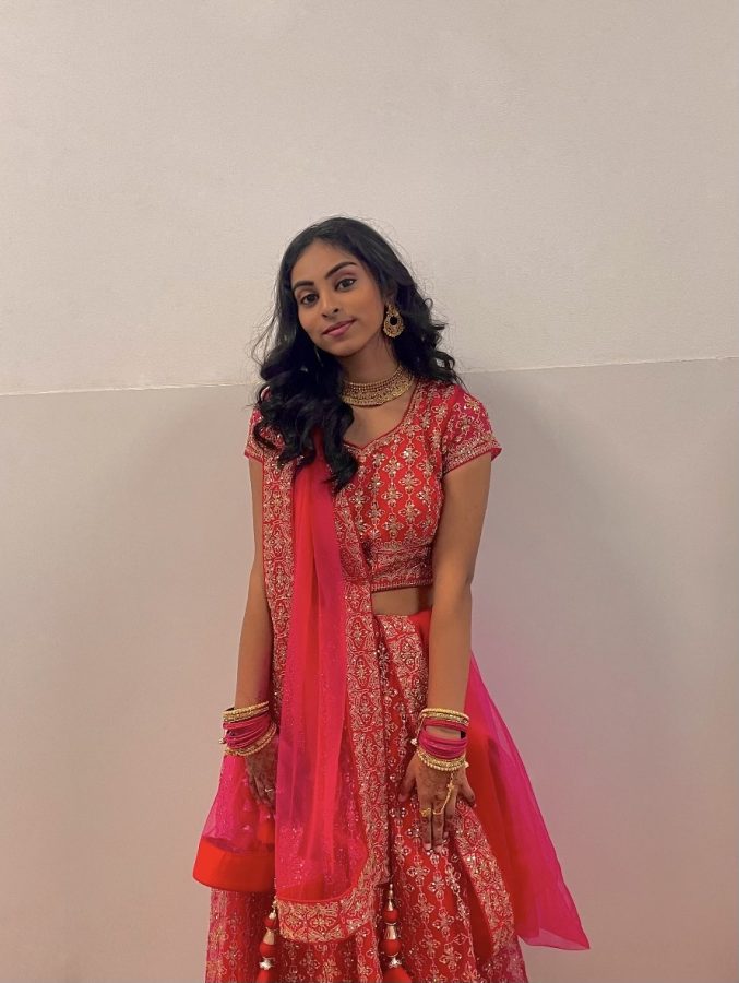 Senior Vishwa Patel in traditional wear for her sisters  engagement. 