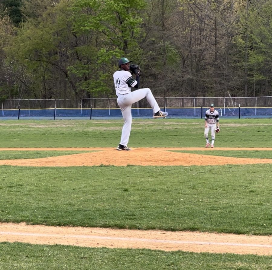 Donovan Claiborne pitching against Sayreville High School in a JFK Mustangs win