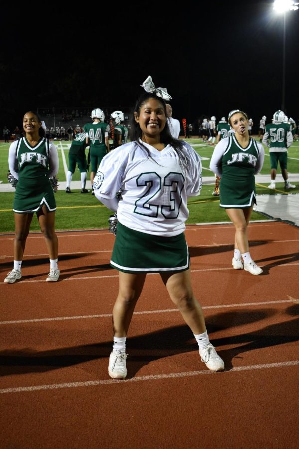 Khusi Shahs last time cheering with the JFKMHS varsity cheer spirit squad.