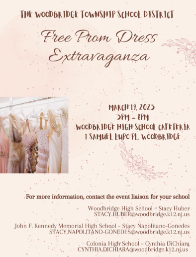 Free prom and cotillion dresses are available on March 18 from 5 to 8 p.m. to all Woodbridge Township students.