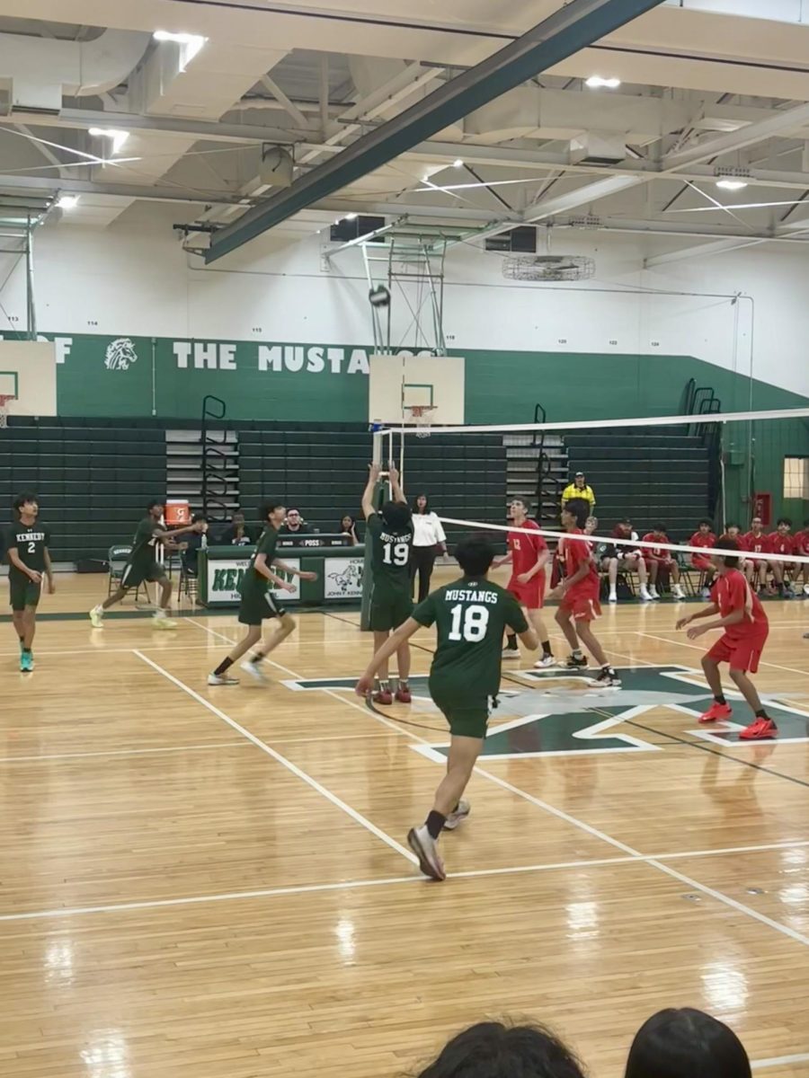 Sophomore Abhi Savalia setting the ball to fellow sophomore Jeshav Edwardraj. 