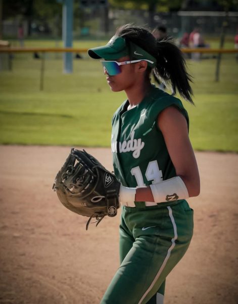 Senior Mia Morales enjoying her last year out on the softball field. 
