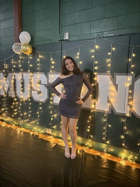 Senior Maansi Amin is dressed up to dance the night away at JFK's 2025 homecoming dance
